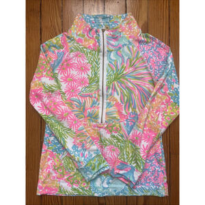 Lilly Pulitzer Lover's Coral Skipper Popover‎ Colorful 1/4 Zip Floral Size XS